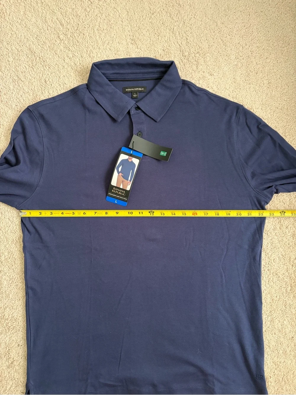 Banana Republic NWT Mens 100% Cotton Navy Blue Long Sleeve Polo Shirt Size Large